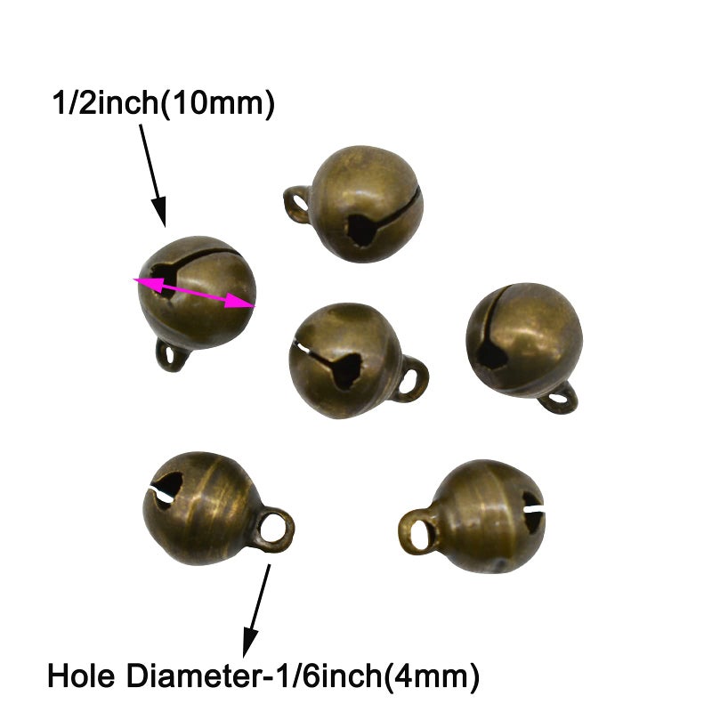 Maydahui 100 PCS Small Jingle Bell 1/2 inches Vintage Bronze Mini 10mm Alloy Beads DIY for Christmas Jewelry Findings Sewing Wedding Doors Crafts - Image 2